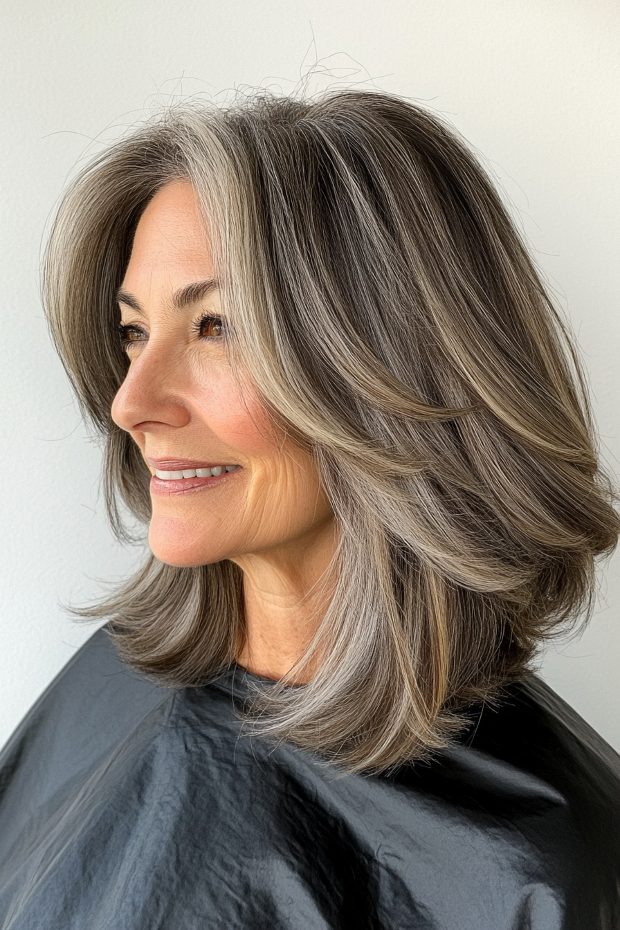 14. Layered Shoulder-Length Cut in Ash Brown (Best Haircuts For Women Over 60) - Best Haircuts For Women Over 60