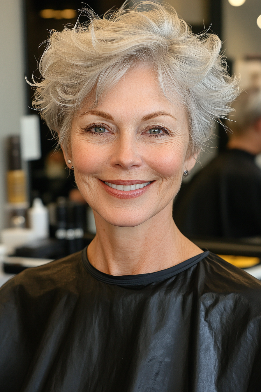 15. Wavy Pixie Cut in Pearl Gray (Best Haircuts For Women Over 60) - Best Haircuts For Women Over 60