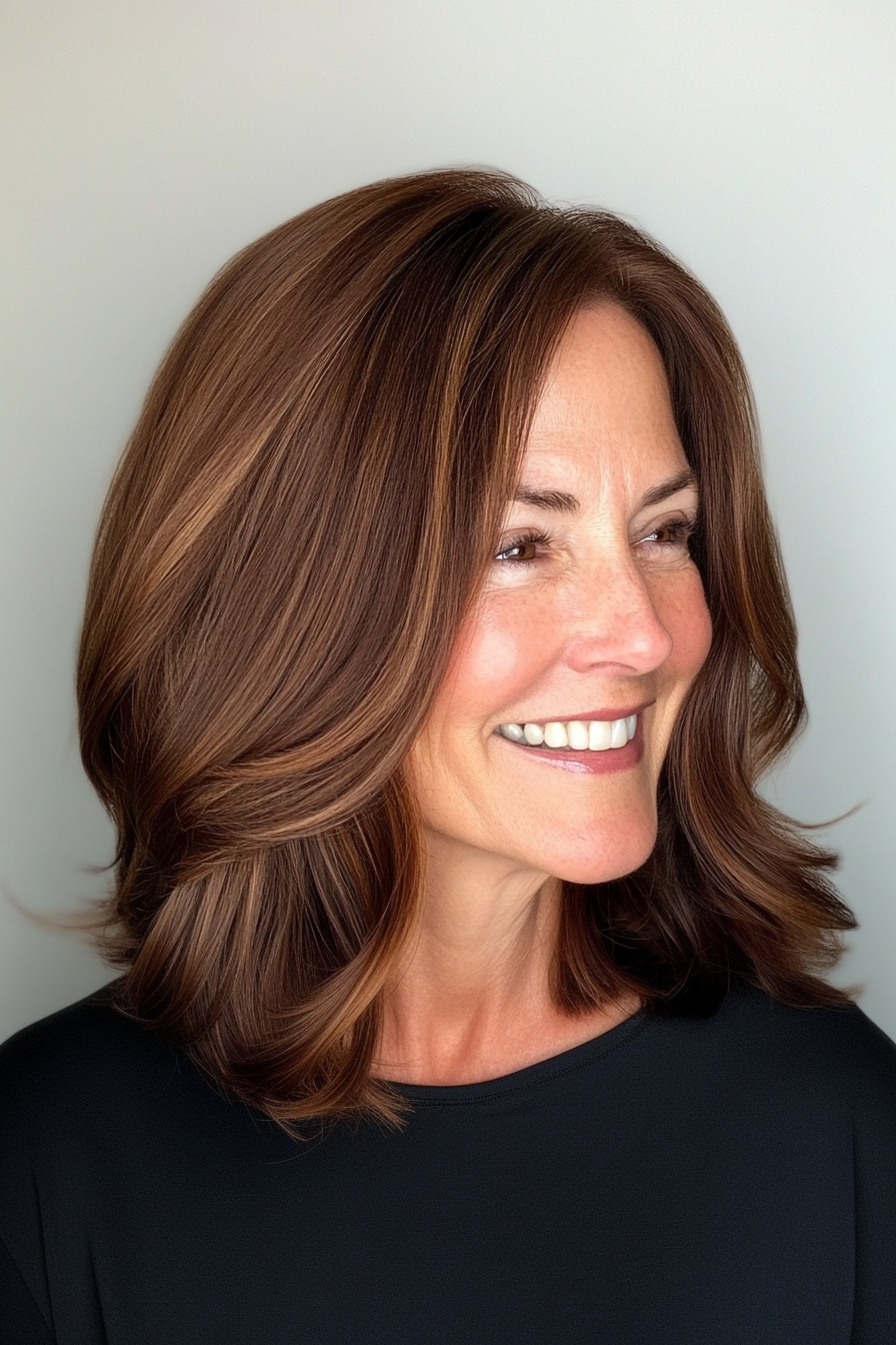 25. Subtle Wave Lob in Dark Chestnut Brown (Best Haircuts For Women Over 60) - Best Haircuts For Women Over 60