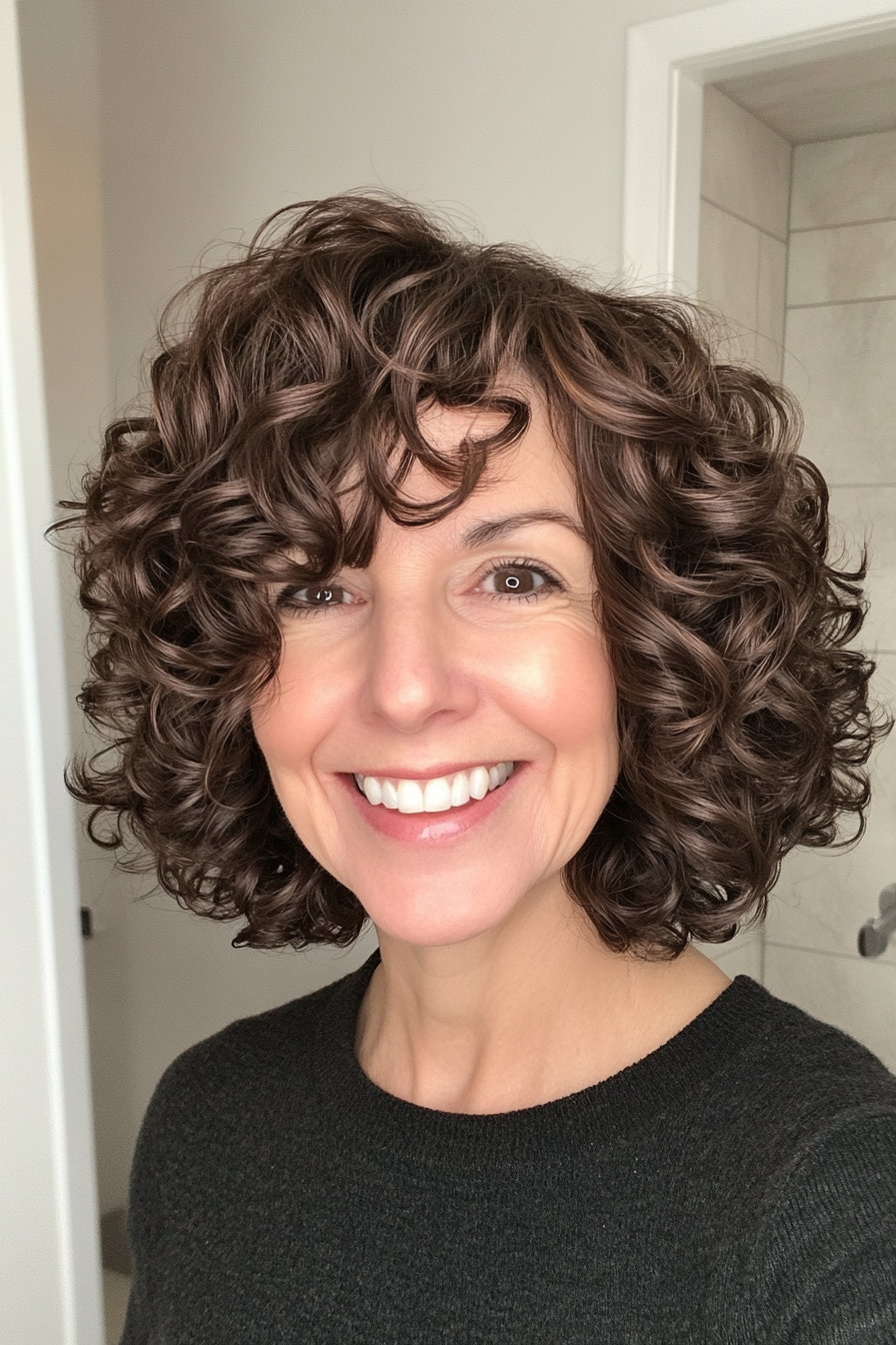 1. Layered Espresso Curls (Curly Bob Hairstyles For Over 50) - Curly Bob Hairstyles For Over 50