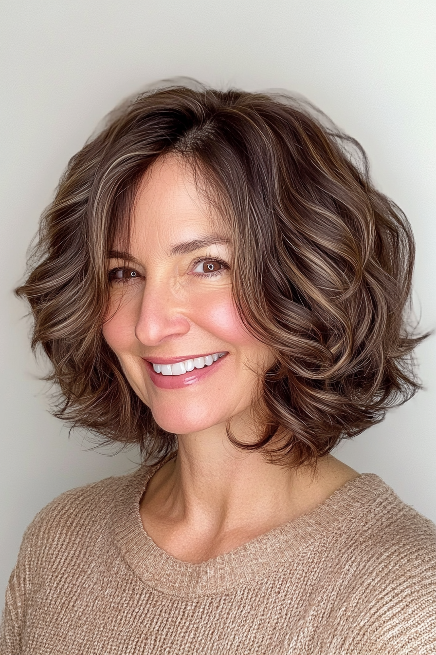 3. Feathered Cocoa Waves (Curly Bob Hairstyles For Over 50) - Curly Bob Hairstyles For Over 50