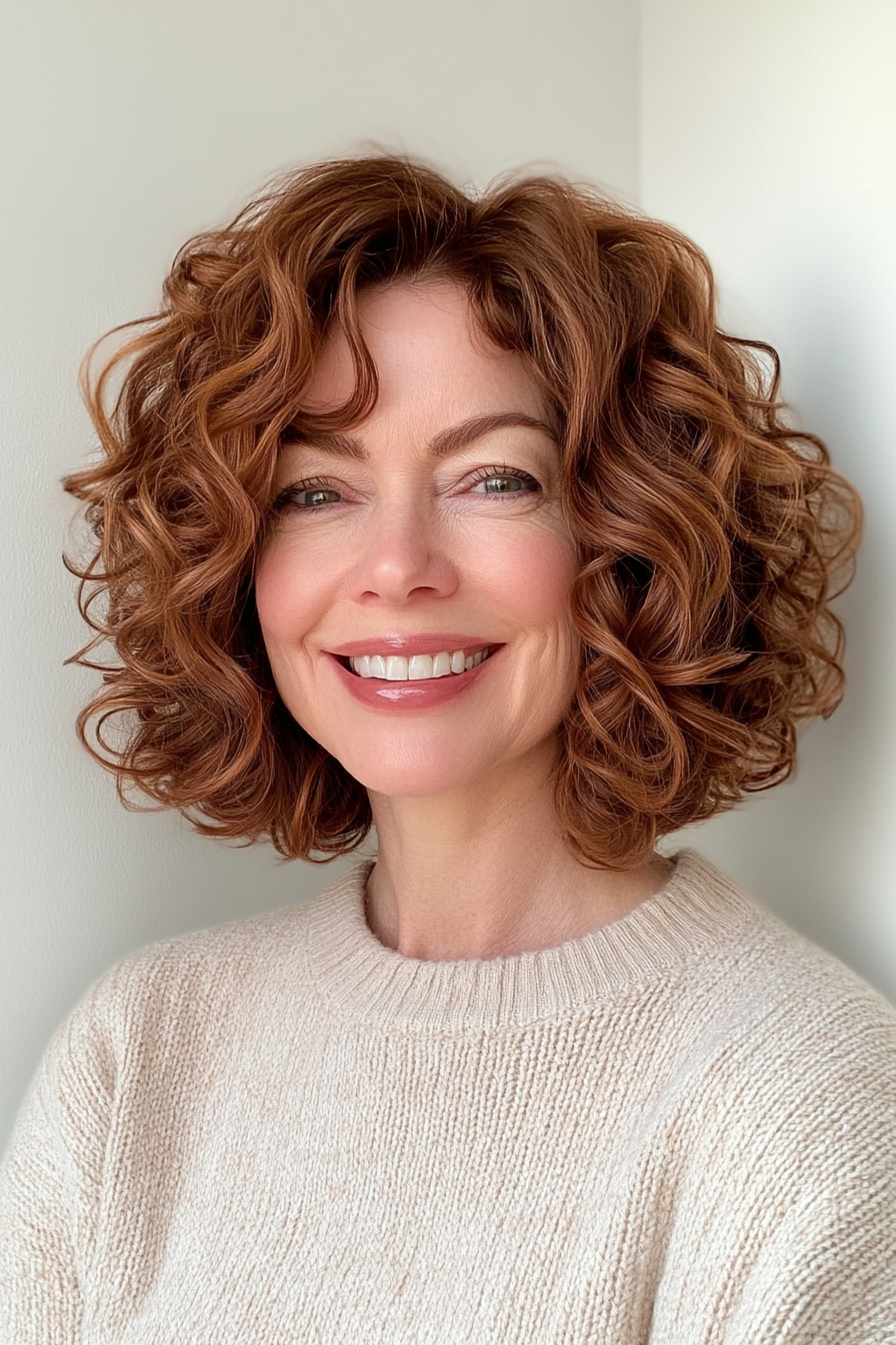 4. Tapered Chestnut Curls (Curly Bob Hairstyles For Over 50) - Curly Bob Hairstyles For Over 50