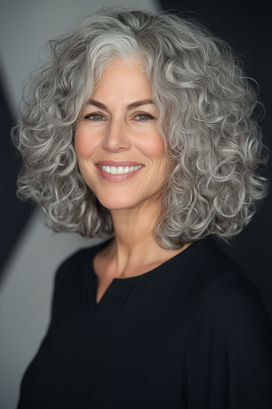 5. Salt & Pepper Curly Bob (Curly Bob Hairstyles For Over 50) - Curly Bob Hairstyles For Over 50