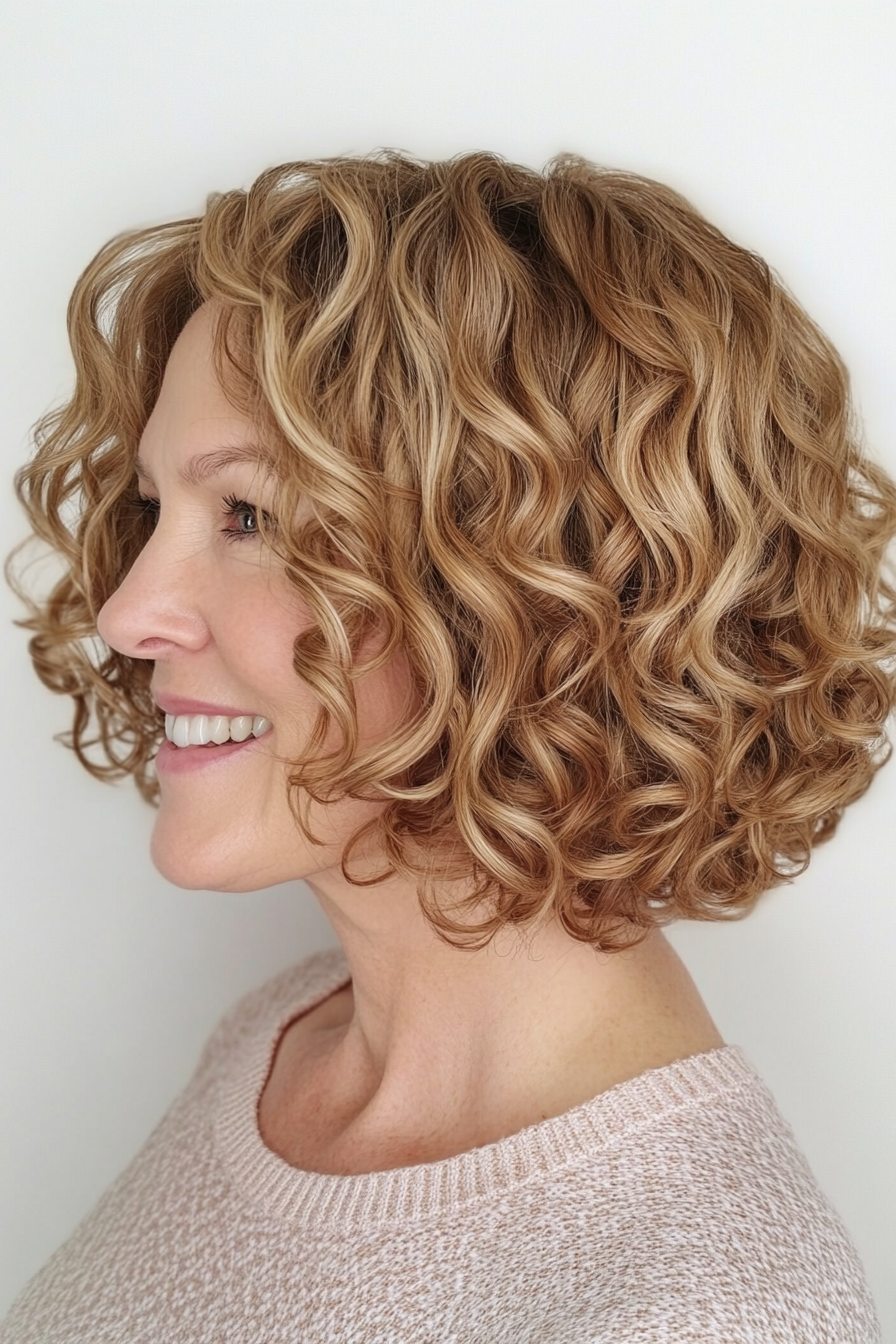 6. Honey Blonde Curly Crop (Curly Bob Hairstyles For Over 50) - Curly Bob Hairstyles For Over 50