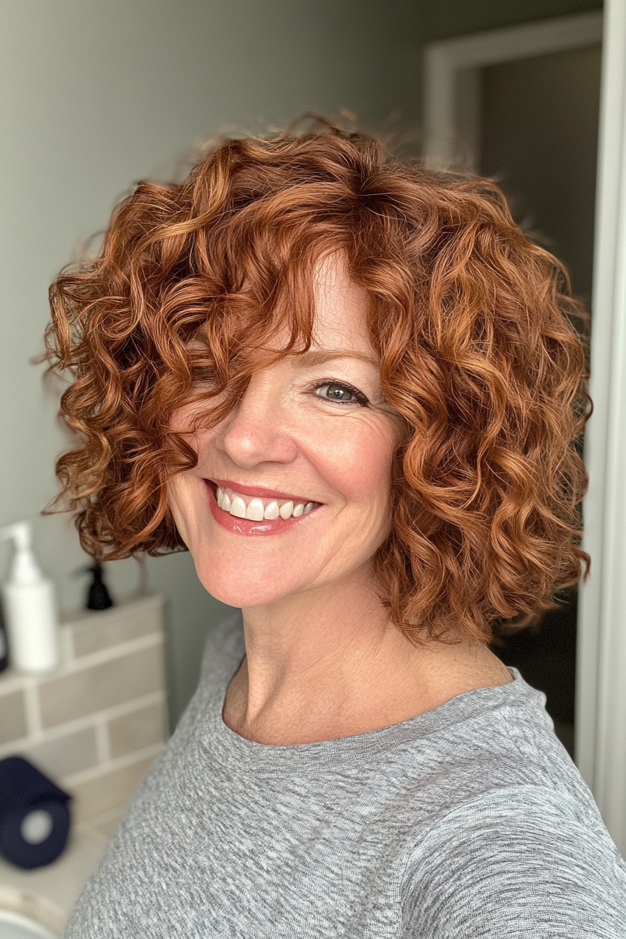 7. Textured Auburn Bob (Curly Bob Hairstyles For Over 50) - Curly Bob Hairstyles For Over 50