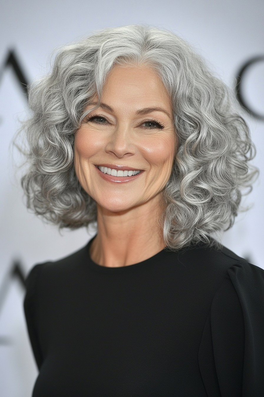 8. Silver-Infused Curly Bob (Curly Bob Hairstyles For Over 50) - Curly Bob Hairstyles For Over 50