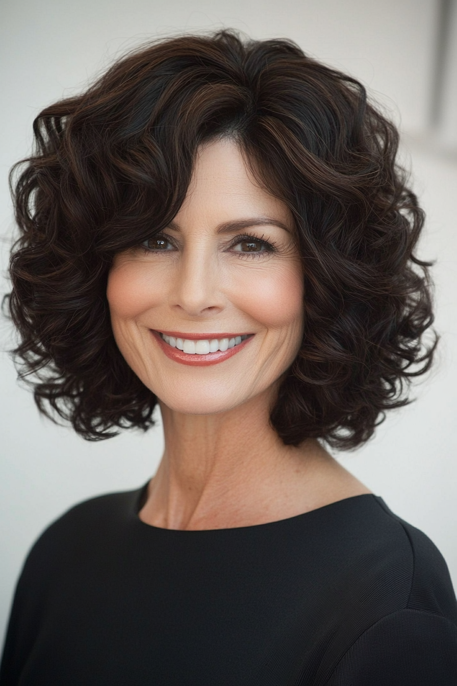 9. Dark Chocolate Curly Bob (Curly Bob Hairstyles For Over 50) - Curly Bob Hairstyles For Over 50