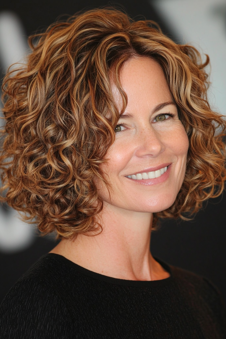11. Sunkissed Hazelnut Bob (Curly Bob Hairstyles For Over 50) - Curly Bob Hairstyles For Over 50