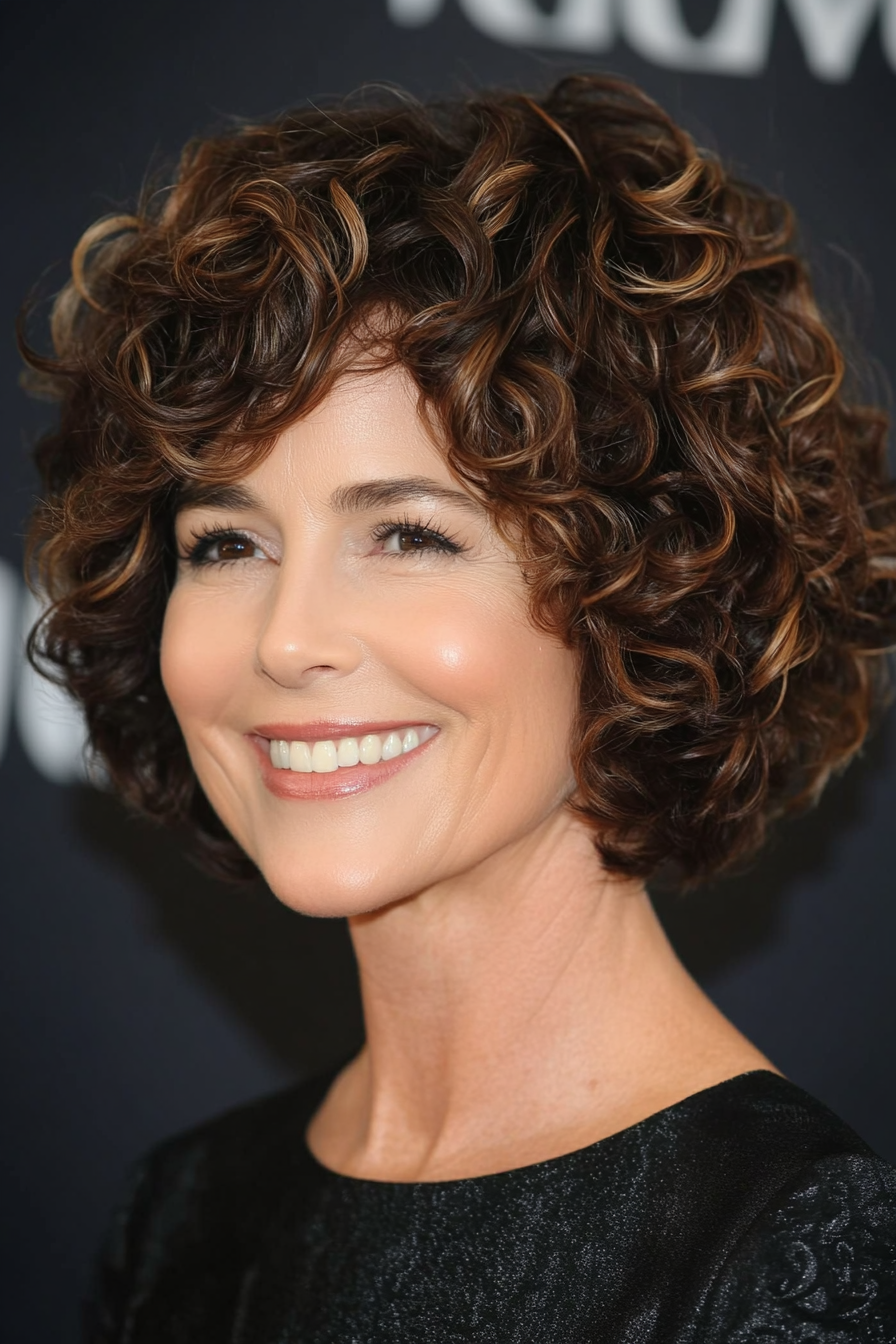 12. Short Mocha Curly Bob (Curly Bob Hairstyles For Over 50) - Curly Bob Hairstyles For Over 50
