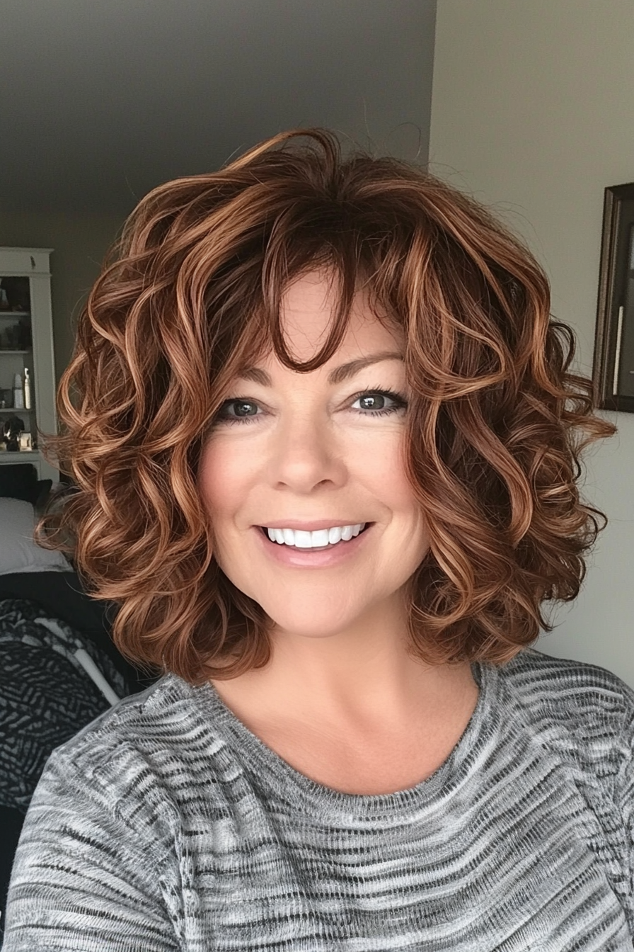 13. Subtle Ombre Chestnut Bob (Curly Bob Hairstyles For Over 50) - Curly Bob Hairstyles For Over 50