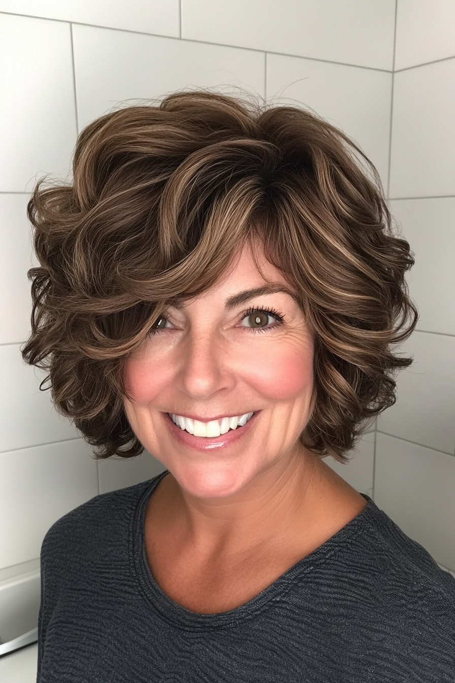 14. Dimensional Ash Brown Bob (Curly Bob Hairstyles For Over 50) - Curly Bob Hairstyles For Over 50