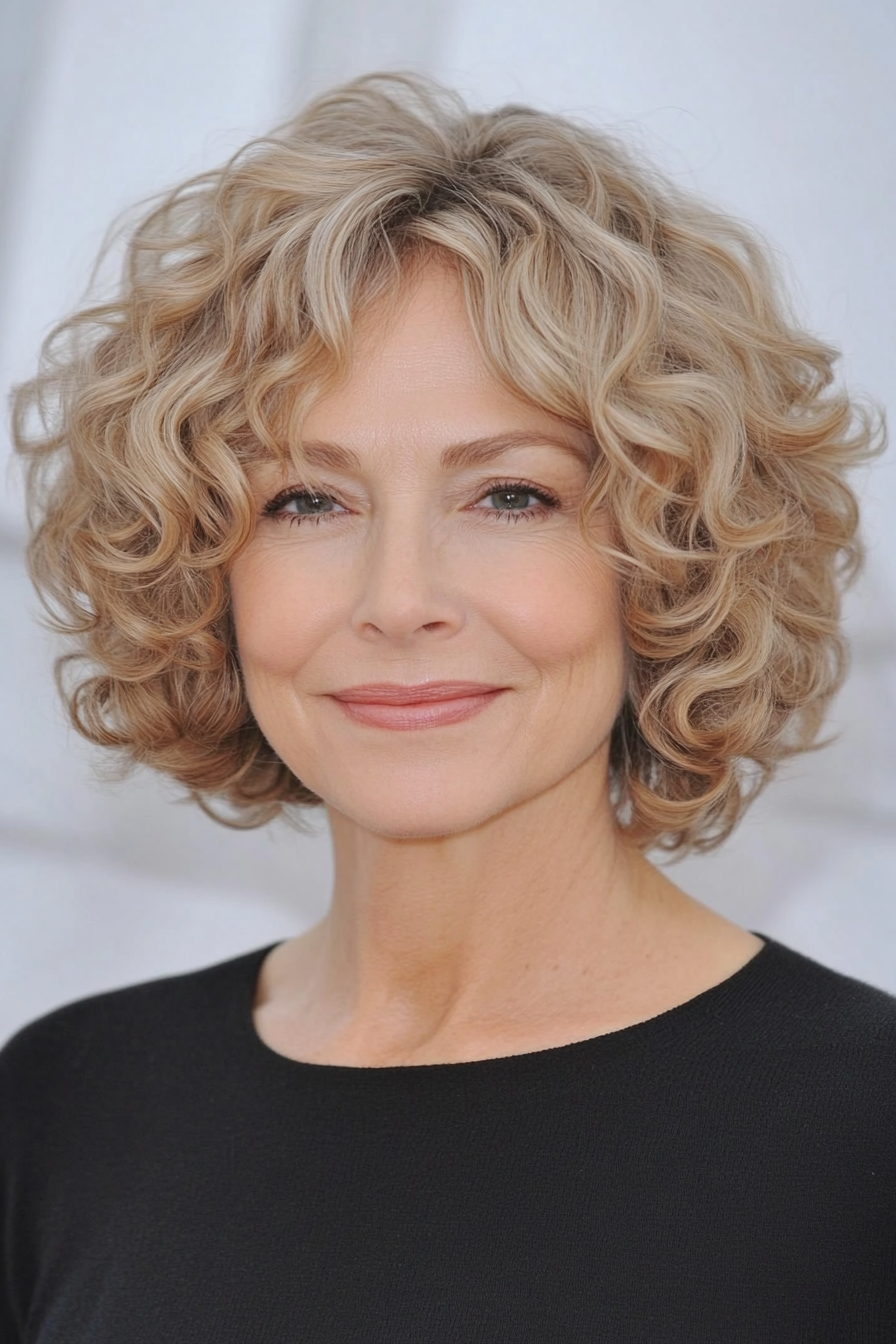 17. Angled Sandy Blonde Bob (Curly Bob Hairstyles For Over 50) - Curly Bob Hairstyles For Over 50
