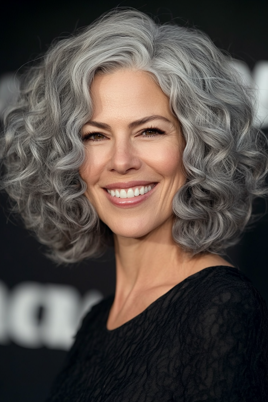 19. Ash Gray Curly Bob (Curly Bob Hairstyles For Over 50) - Curly Bob Hairstyles For Over 50