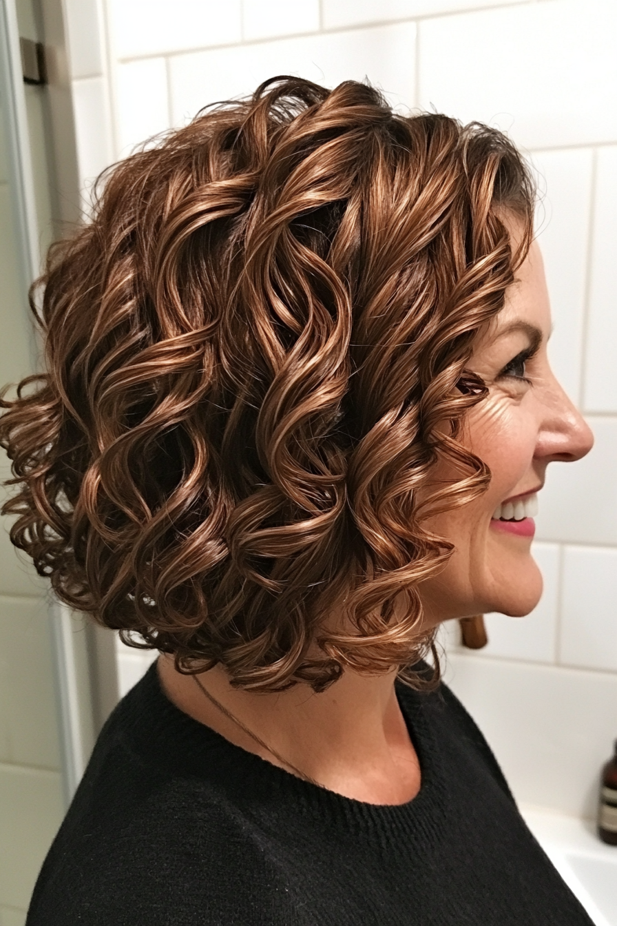 20. Bronzed Brown Spiral Bob (Curly Bob Hairstyles For Over 50) - Curly Bob Hairstyles For Over 50