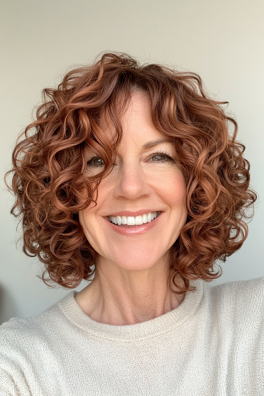 21. Chestnut with Subtle Copper Bob (Curly Bob Hairstyles For Over 50) - Curly Bob Hairstyles For Over 50