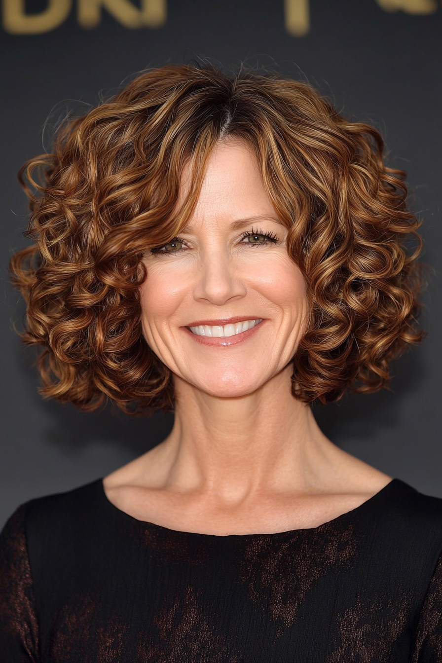 26. Warm Mahogany Curly Bob (Curly Bob Hairstyles For Over 50) - Curly Bob Hairstyles For Over 50