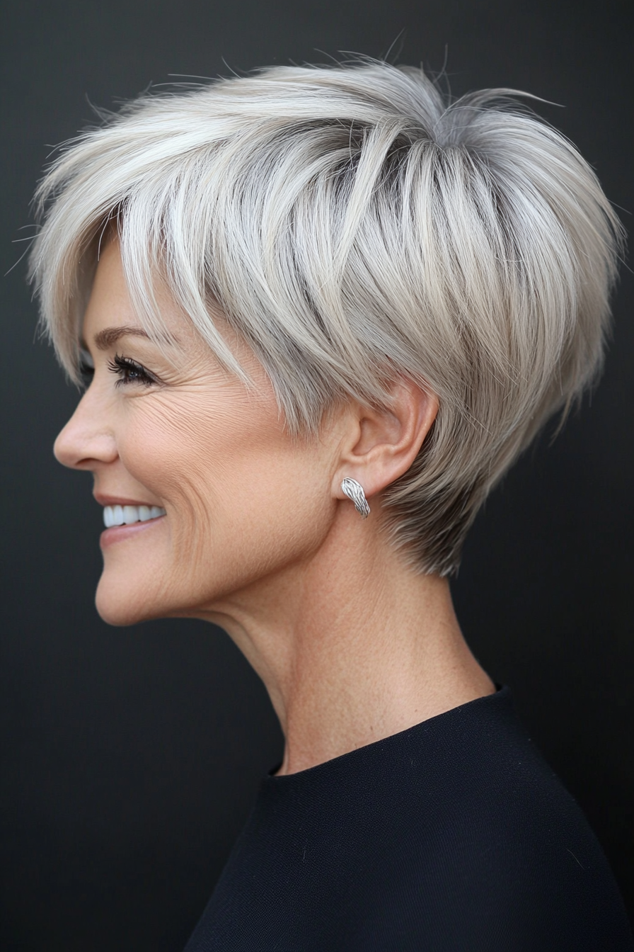 1. Feathered Pixie in Ash Blonde (Hairstyles For Women Over 50 With Thin Hair) - Hairstyles For Women Over 50 With Thin Hair