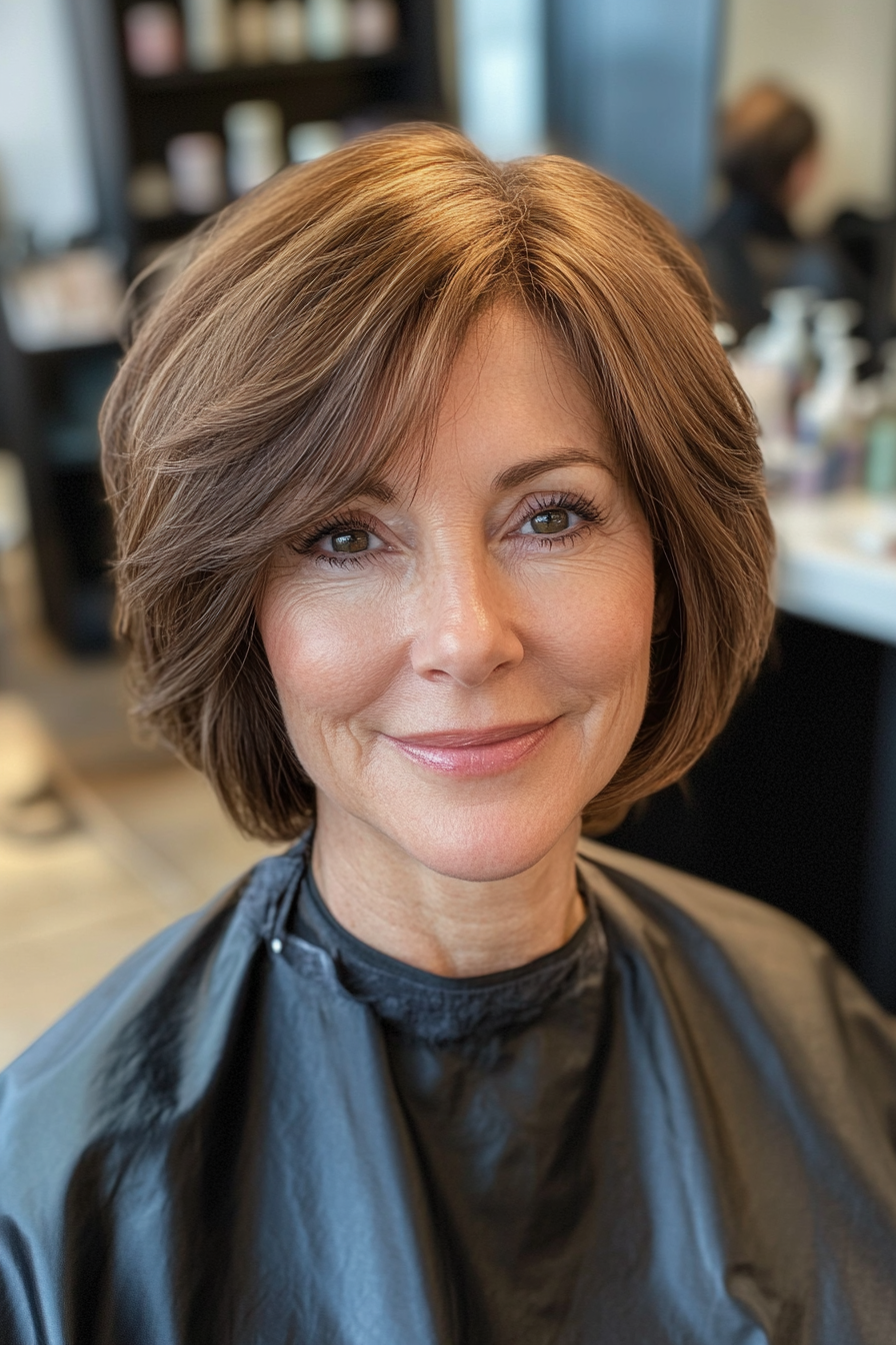 2. Soft Layered Bob in Warm Chestnut (Hairstyles For Women Over 50 With Thin Hair) - Hairstyles For Women Over 50 With Thin Hair