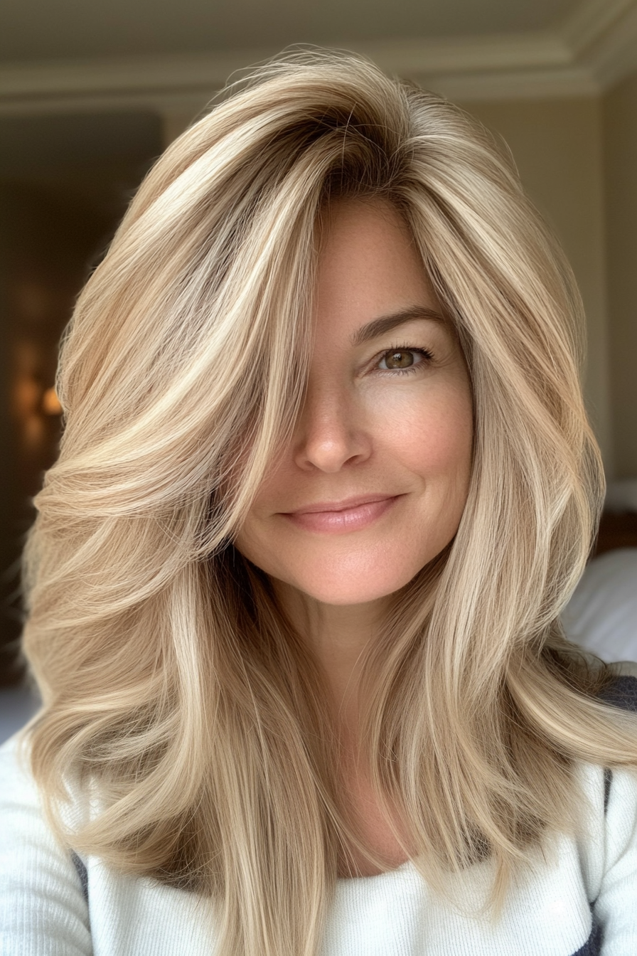 5. Textured Shag in Sandy Blonde (Hairstyles For Women Over 50 With Thin Hair) - Hairstyles For Women Over 50 With Thin Hair