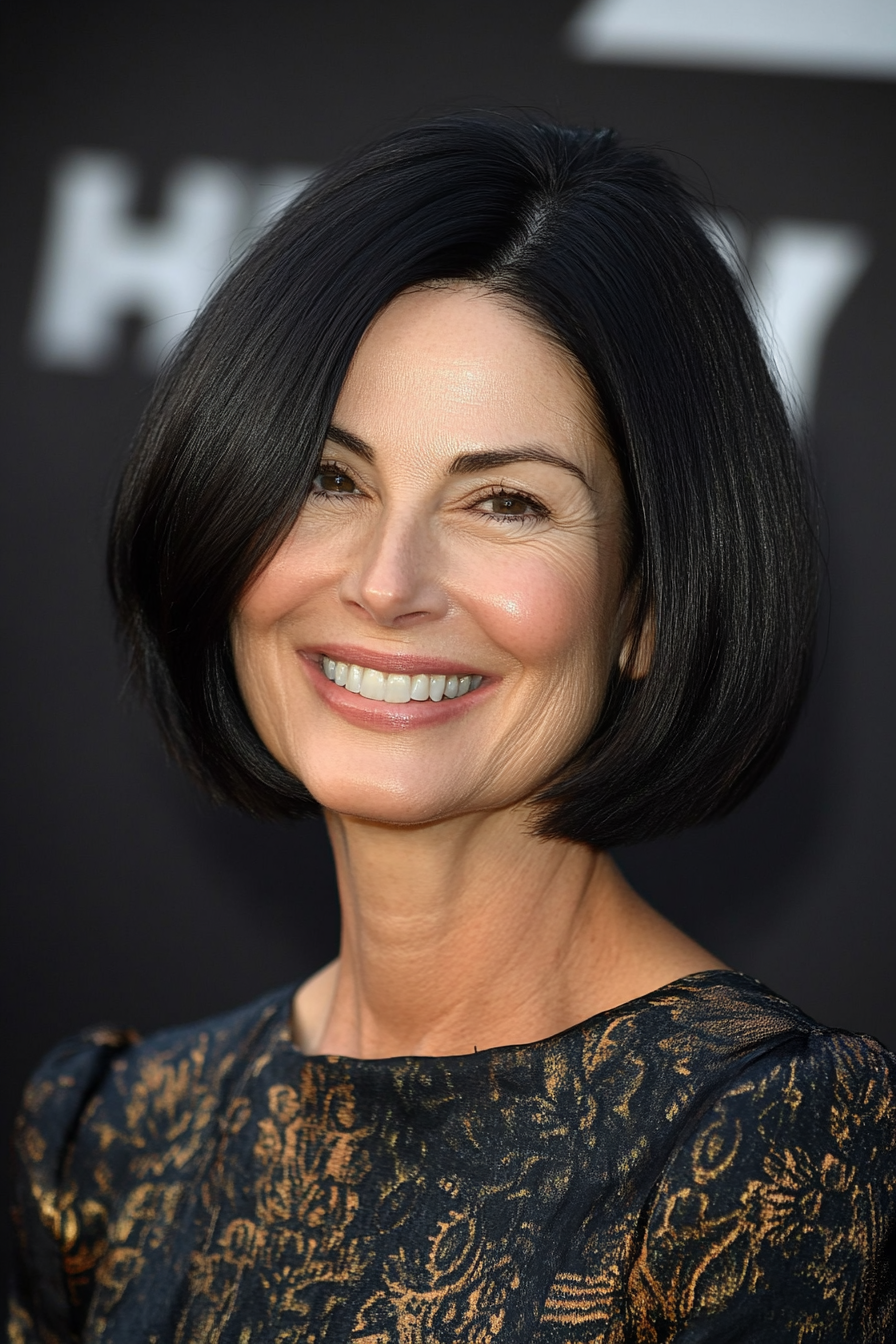 7. Classic Chin-Length Bob in Soft Black (Hairstyles For Women Over 50 With Thin Hair) - Hairstyles For Women Over 50 With Thin Hair
