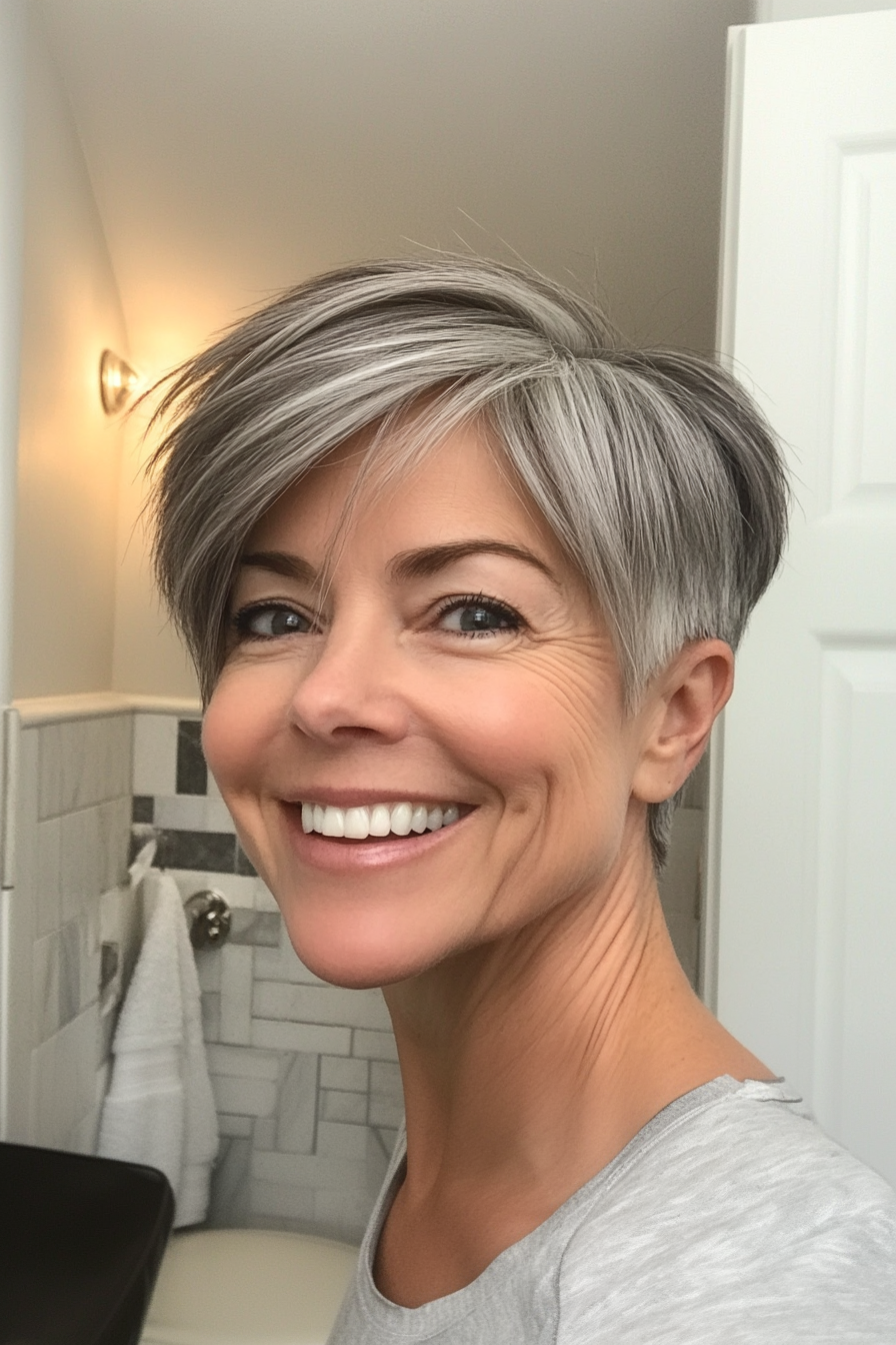 9. Side-Swept Crop in Natural Gray (Hairstyles For Women Over 50 With Thin Hair) - Hairstyles For Women Over 50 With Thin Hair