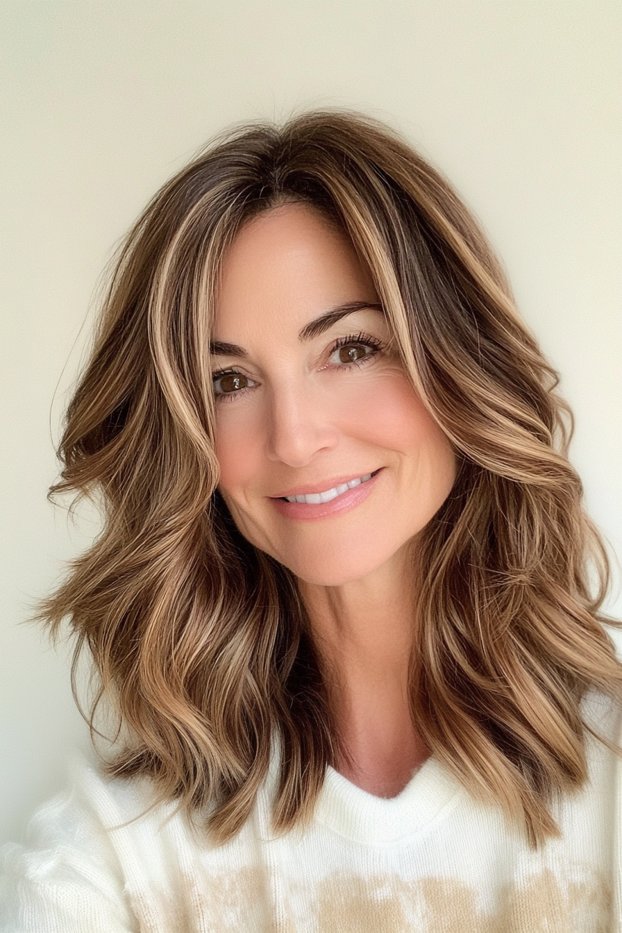 11. Shoulder-Length Waves in Caramel Brown (Hairstyles For Women Over 50 With Thin Hair) - Hairstyles For Women Over 50 With Thin Hair
