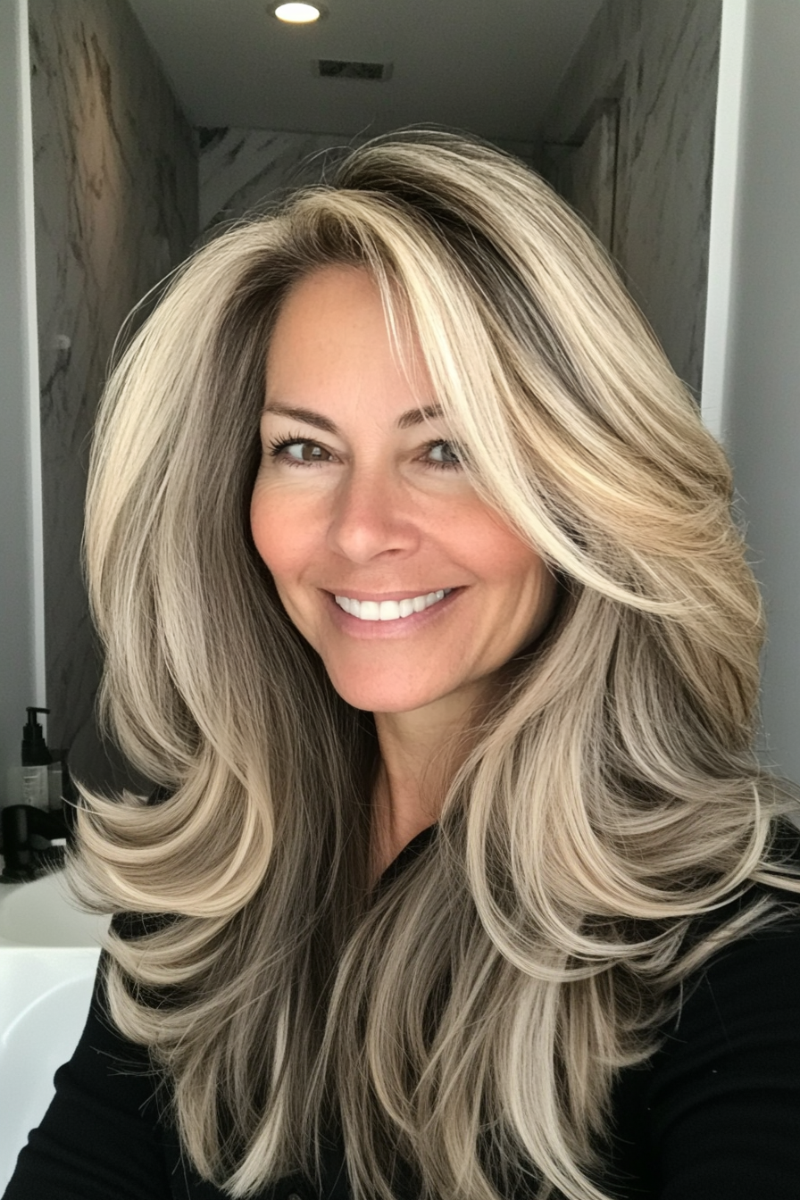 15. Soft Shoulder-Length Layers in Dark Blonde (Hairstyles For Women Over 50 With Thin Hair) - Hairstyles For Women Over 50 With Thin Hair
