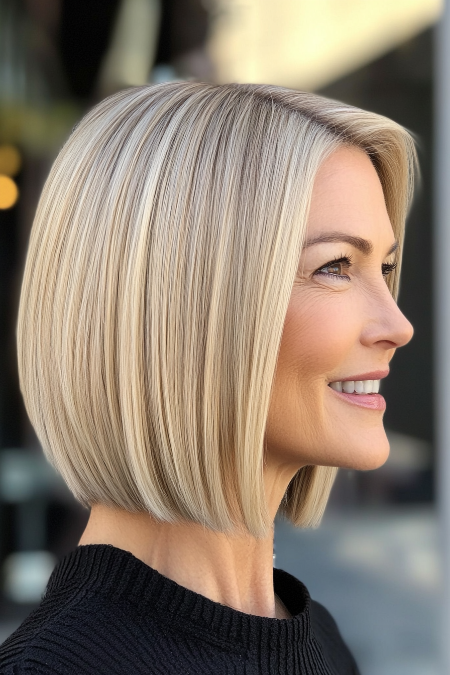 22. Straight Blunt Cut in Medium Blonde (Hairstyles For Women Over 50 With Thin Hair) - Hairstyles For Women Over 50 With Thin Hair
