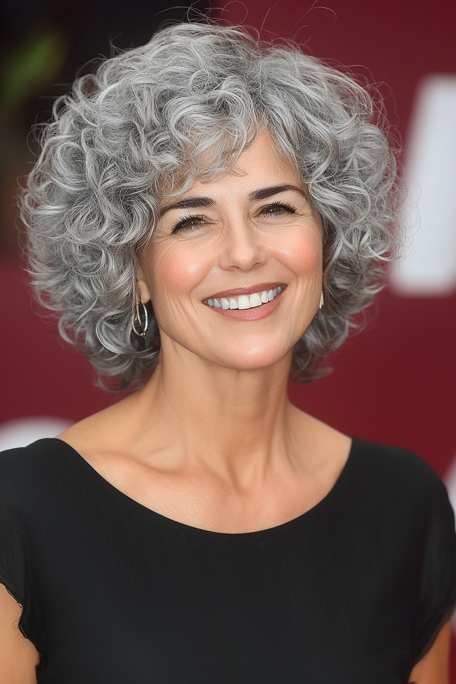 23. Short Curly Crop in Silver Gray (Hairstyles For Women Over 50 With Thin Hair) - Hairstyles For Women Over 50 With Thin Hair