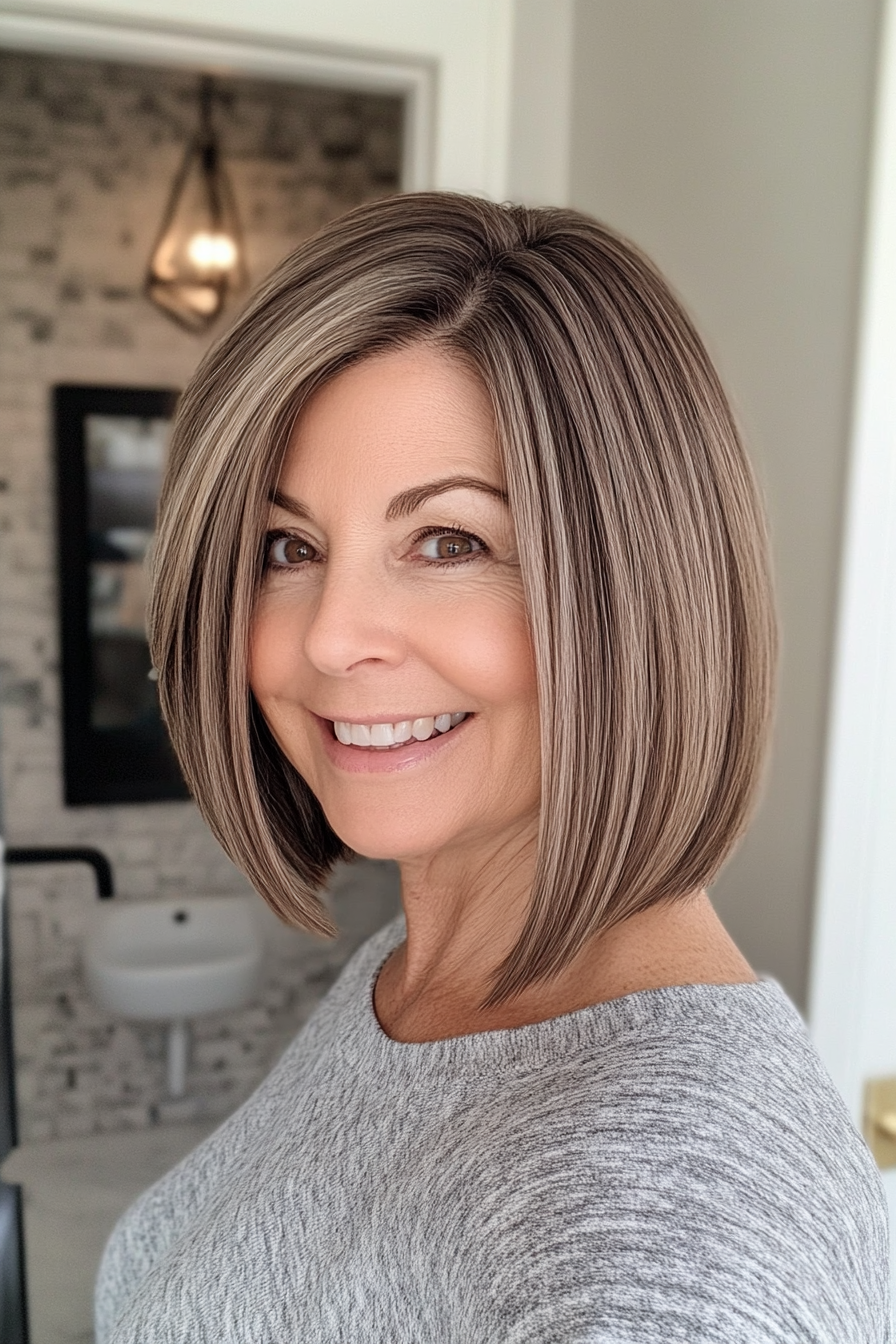 25. Chin-Length Bob with Side Part in Light Ash Brown (Hairstyles For Women Over 50 With Thin Hair) - Hairstyles For Women Over 50 With Thin Hair