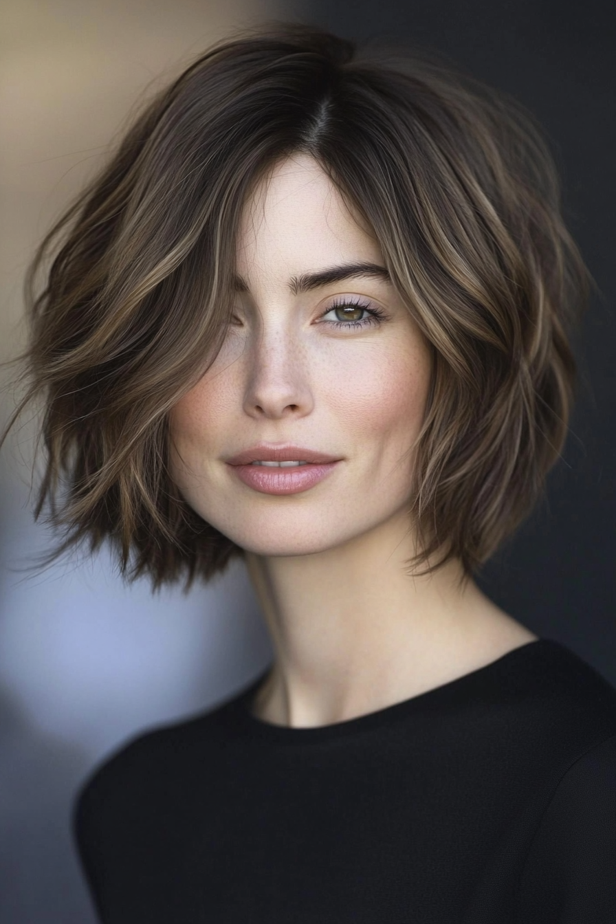 3. Tousled Chin-Length Bob in Ash Brown (Short Hairstyles With Layers) - Short Hairstyles With Layers