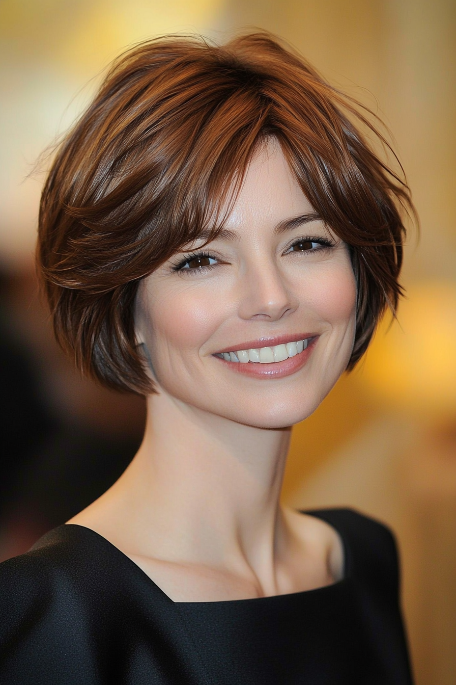 5. Classic French Bob in Deep Chestnut (Short Hairstyles With Layers) - Short Hairstyles With Layers