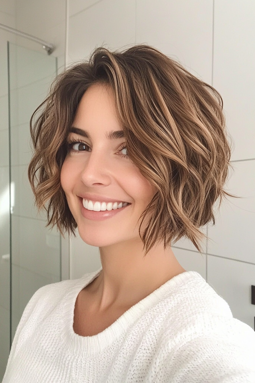 9. Wavy Bob with Mocha Brown Tones (Short Hairstyles With Layers) - Short Hairstyles With Layers