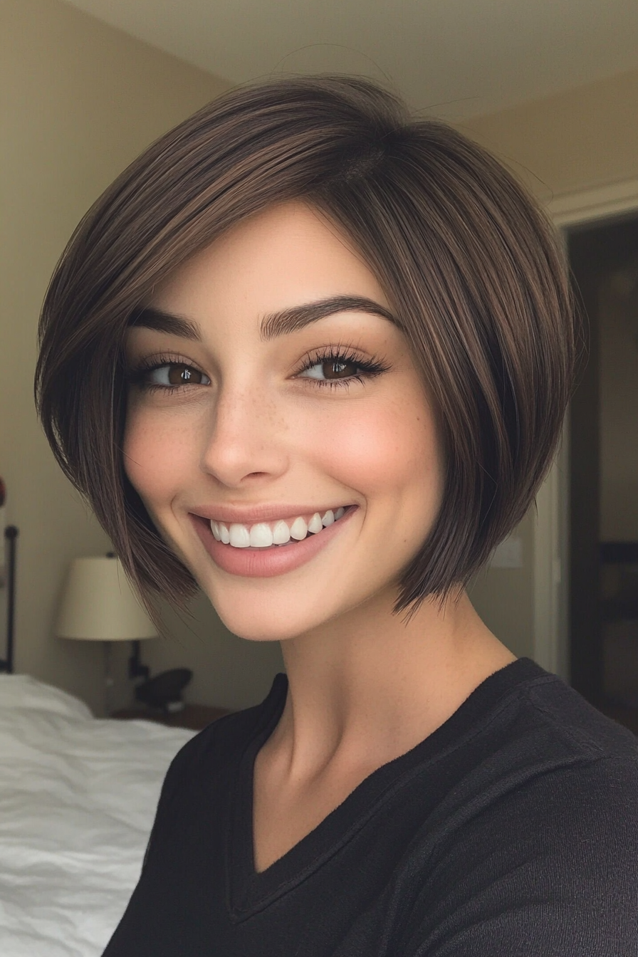 11. Angled Bob in Cool Dark Brown (Short Hairstyles With Layers) - Short Hairstyles With Layers