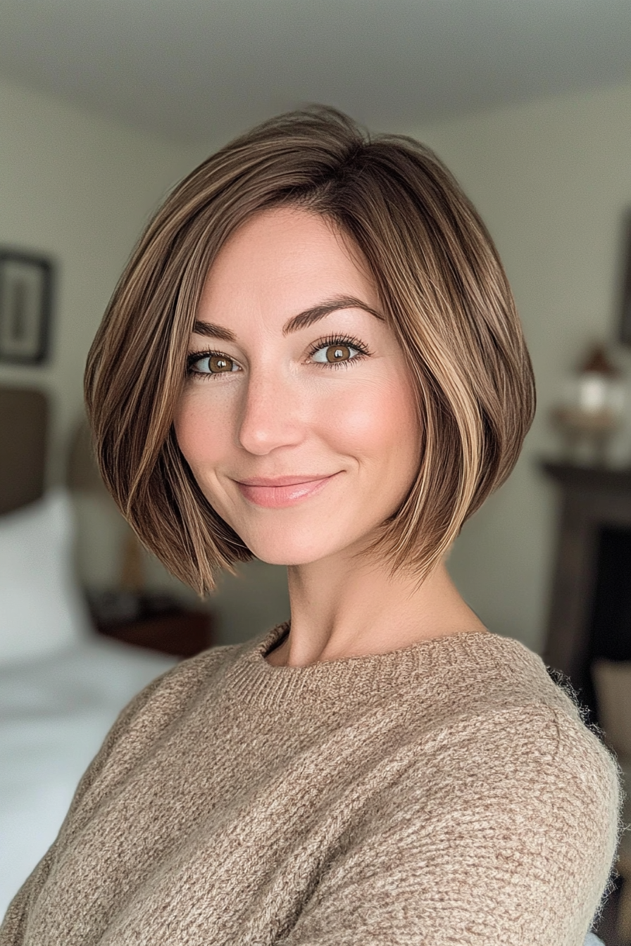 15. Chin-Length Bob with Subtle Cinnamon Layers (Short Hairstyles With Layers) - Short Hairstyles With Layers