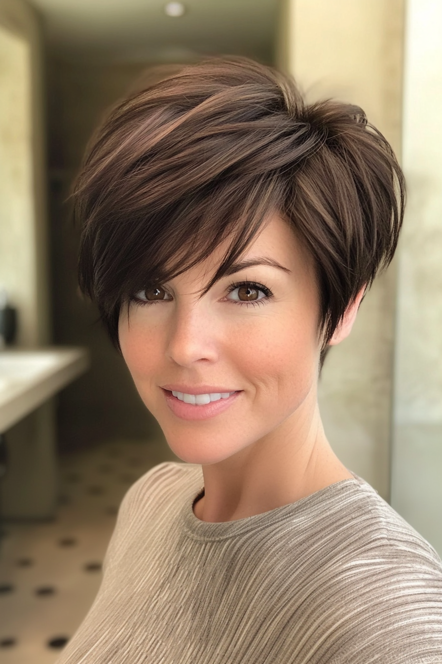 17. Layered Bowl Cut in Rich Dark Brown (Short Hairstyles With Layers) - Short Hairstyles With Layers
