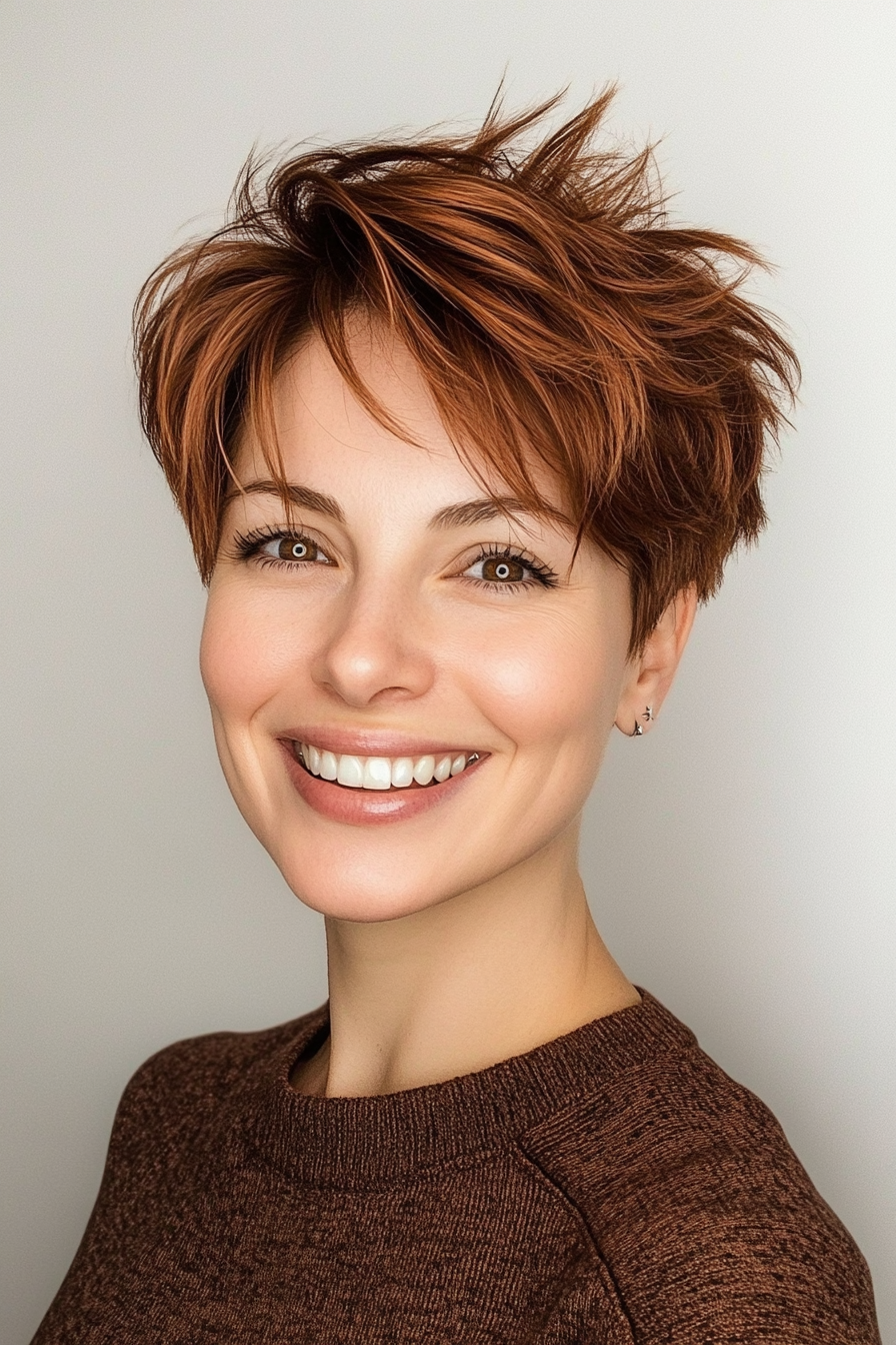 18. Edgy Short Crop in Warm Mahogany (Short Hairstyles With Layers) - Short Hairstyles With Layers