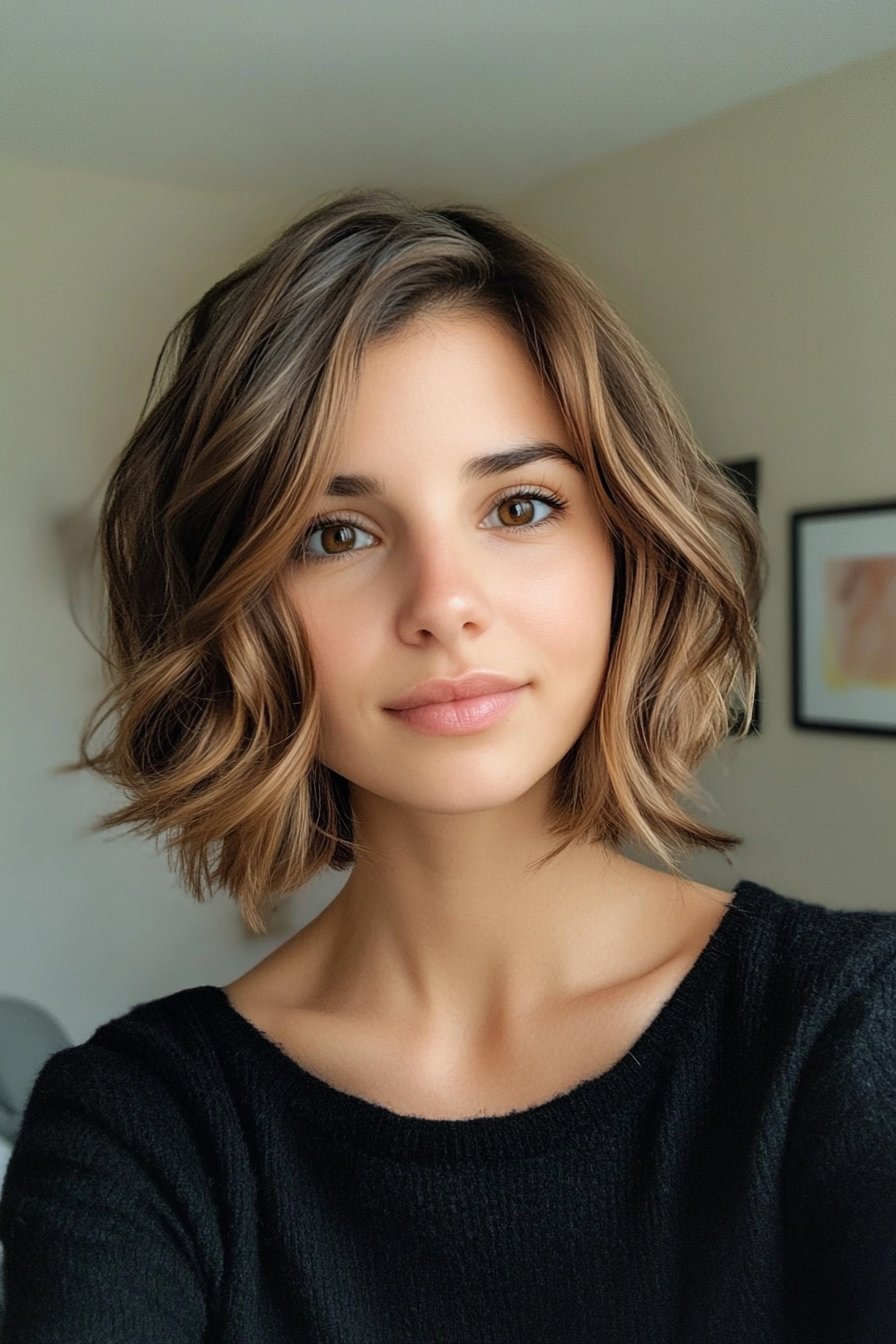 21. Tousled Lob in Golden Brown (Short Hairstyles With Layers) - Short Hairstyles With Layers