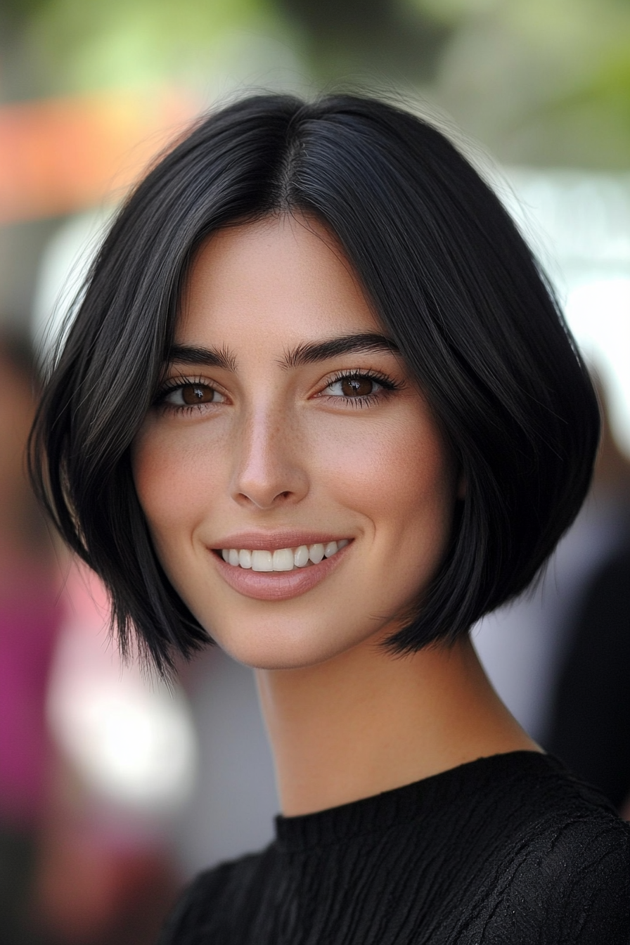 22. Sleek Short Bob in Classic Black (Short Hairstyles With Layers) - Short Hairstyles With Layers