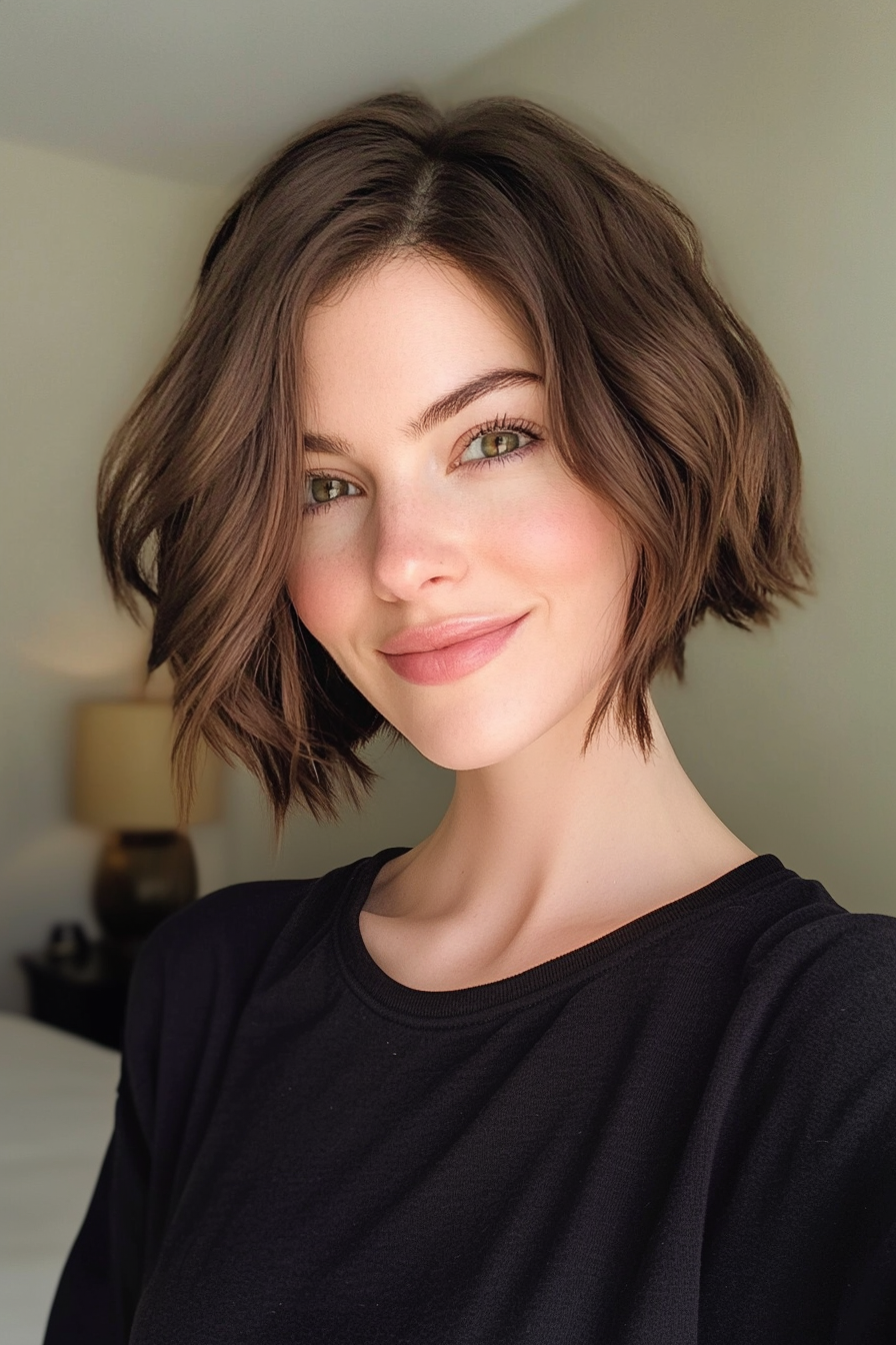 24. Asymmetrical Bob in Warm Brown (Short Hairstyles With Layers) - Short Hairstyles With Layers