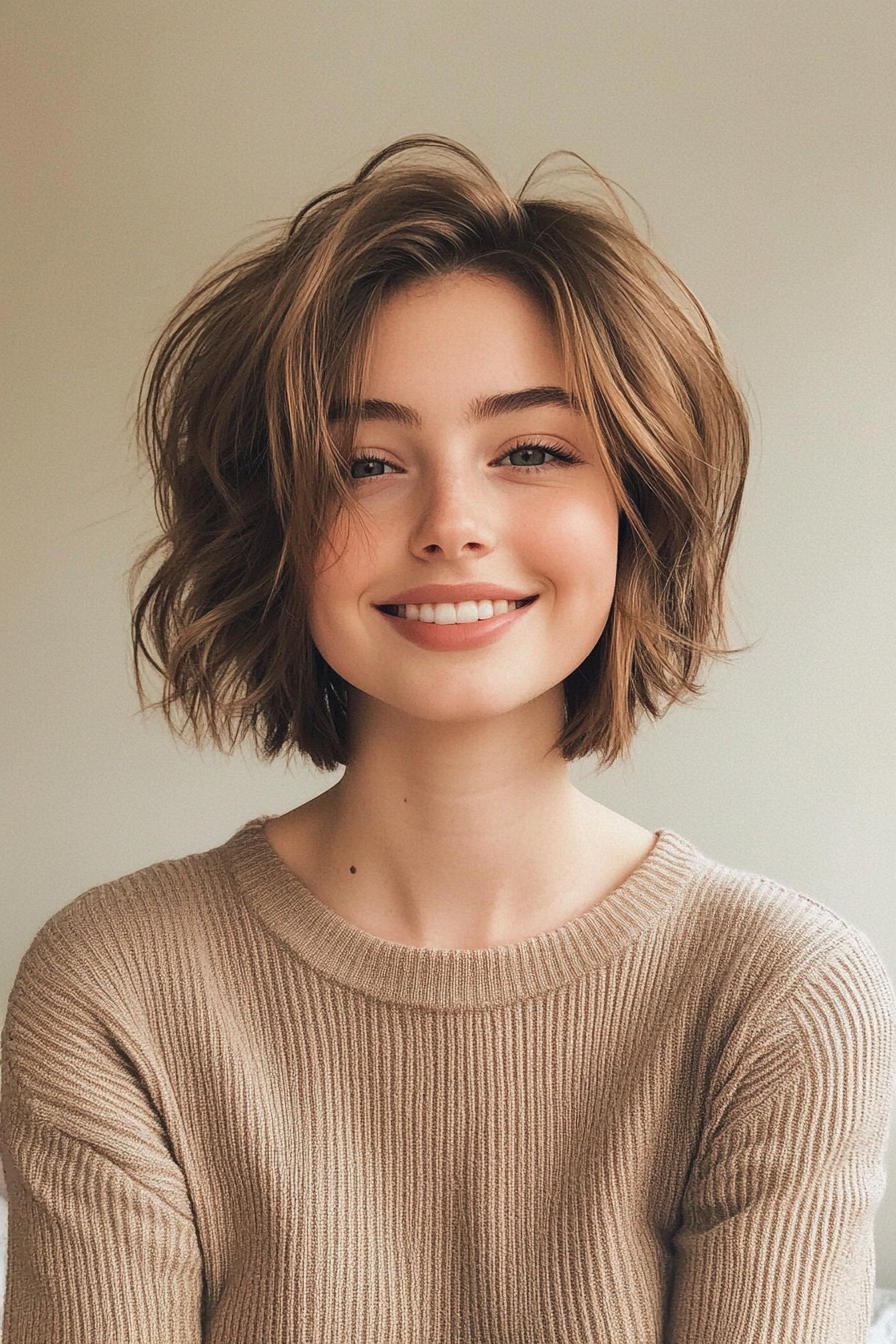 26. Messy Bob in Light Caramel Brown (Short Hairstyles With Layers) - Short Hairstyles With Layers