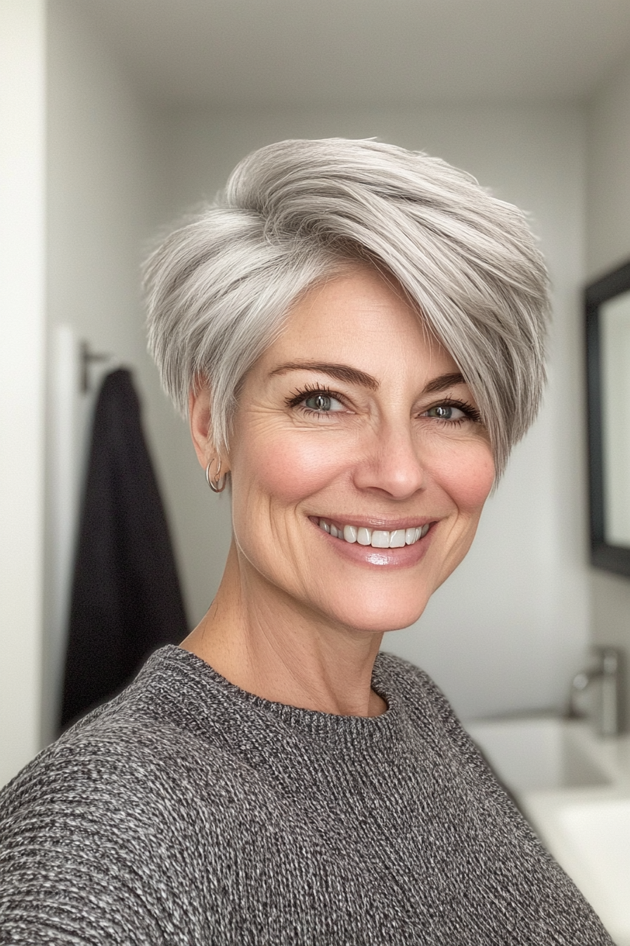 2. Soft Layered Pixie in Silver (Layered Haircuts For Older Women) - Layered Haircuts For Older Women