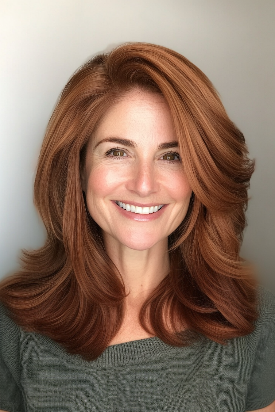 3. Shoulder-Length Layers in Warm Chestnut (Layered Haircuts For Older Women) - Layered Haircuts For Older Women