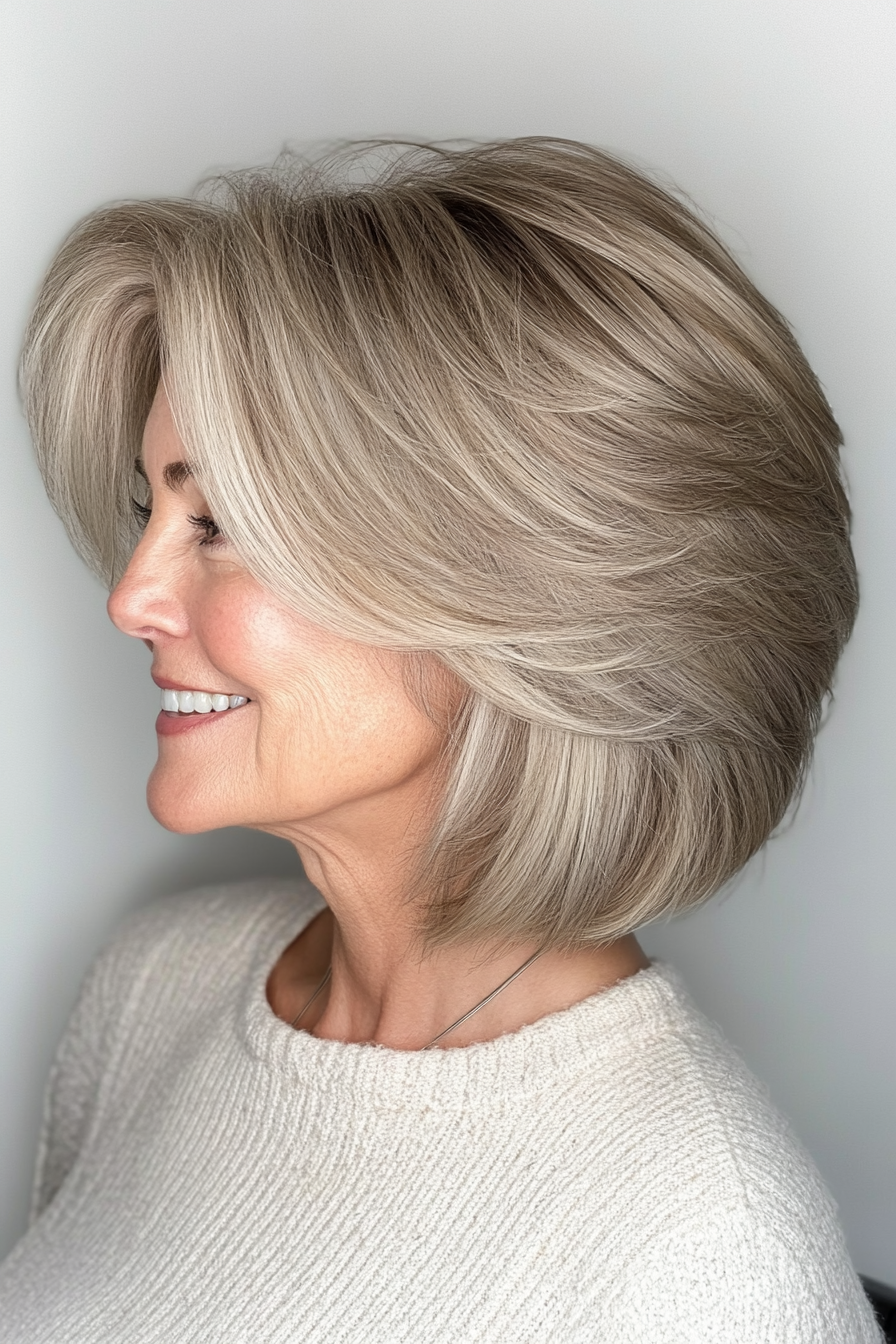 6. Tapered Layers in Salt-and-Pepper Blend (Layered Haircuts For Older Women) - Layered Haircuts For Older Women