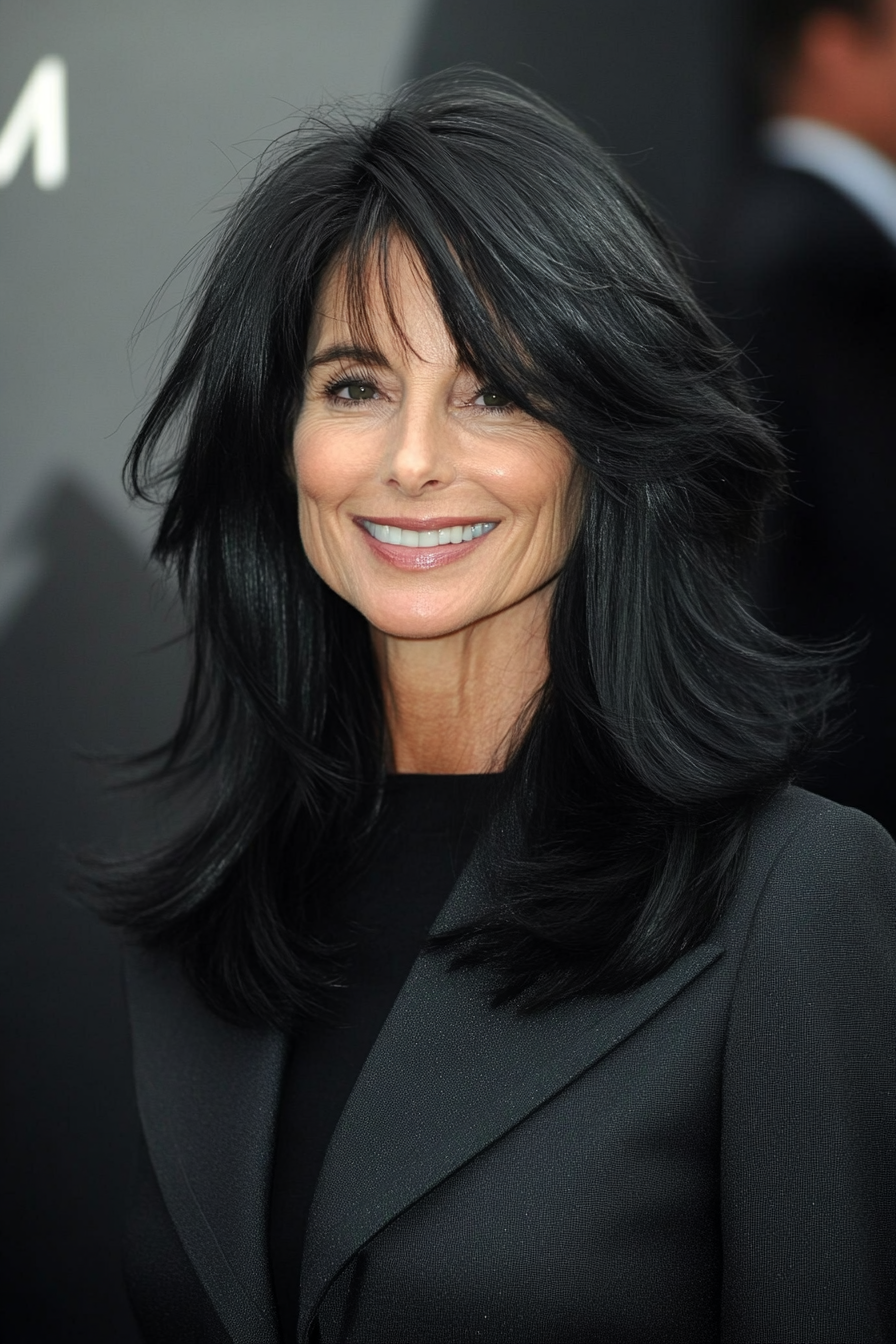 7. Face-Framing Layers in Deep Black (Layered Haircuts For Older Women) - Layered Haircuts For Older Women