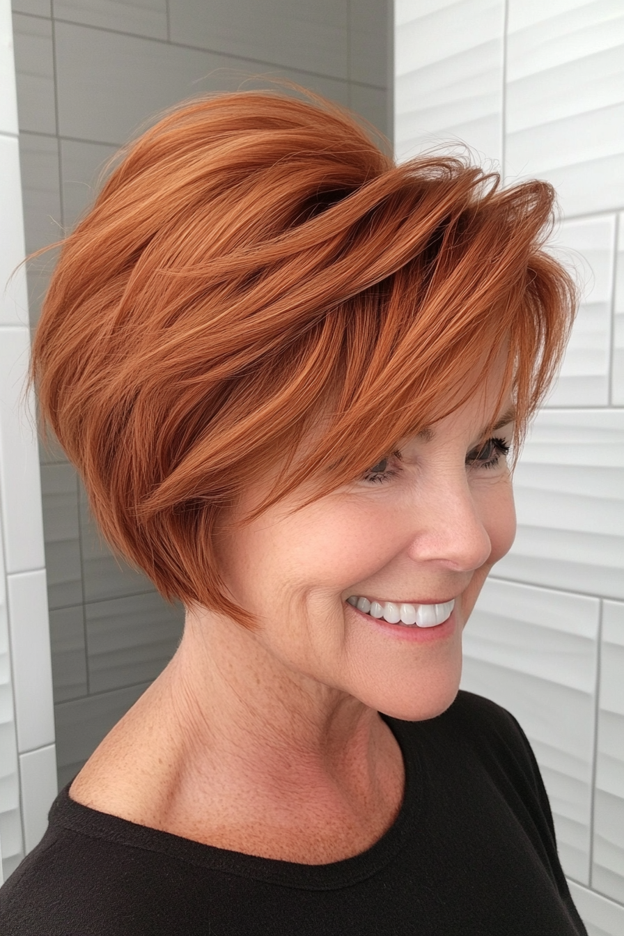 9. Layered Crop in Soft Auburn (Layered Haircuts For Older Women) - Layered Haircuts For Older Women