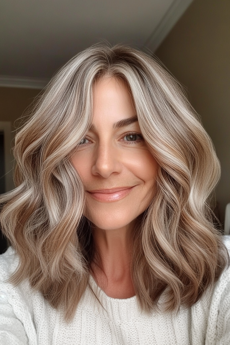 12. Layered Shoulder-Length Waves in Light Caramel (Layered Haircuts For Older Women) - Layered Haircuts For Older Women