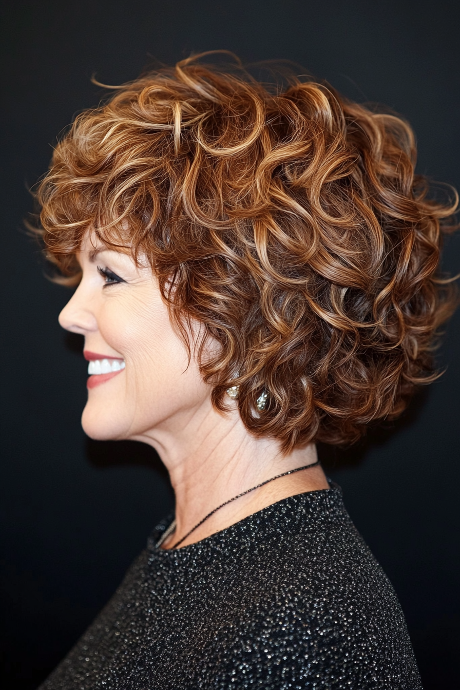 15. Layered Curly Bob in Deep Mahogany (Layered Haircuts For Older Women) - Layered Haircuts For Older Women
