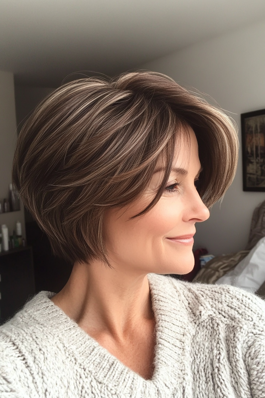 17. Tapered Layered Pixie in Natural Brunette (Layered Haircuts For Older Women) - Layered Haircuts For Older Women