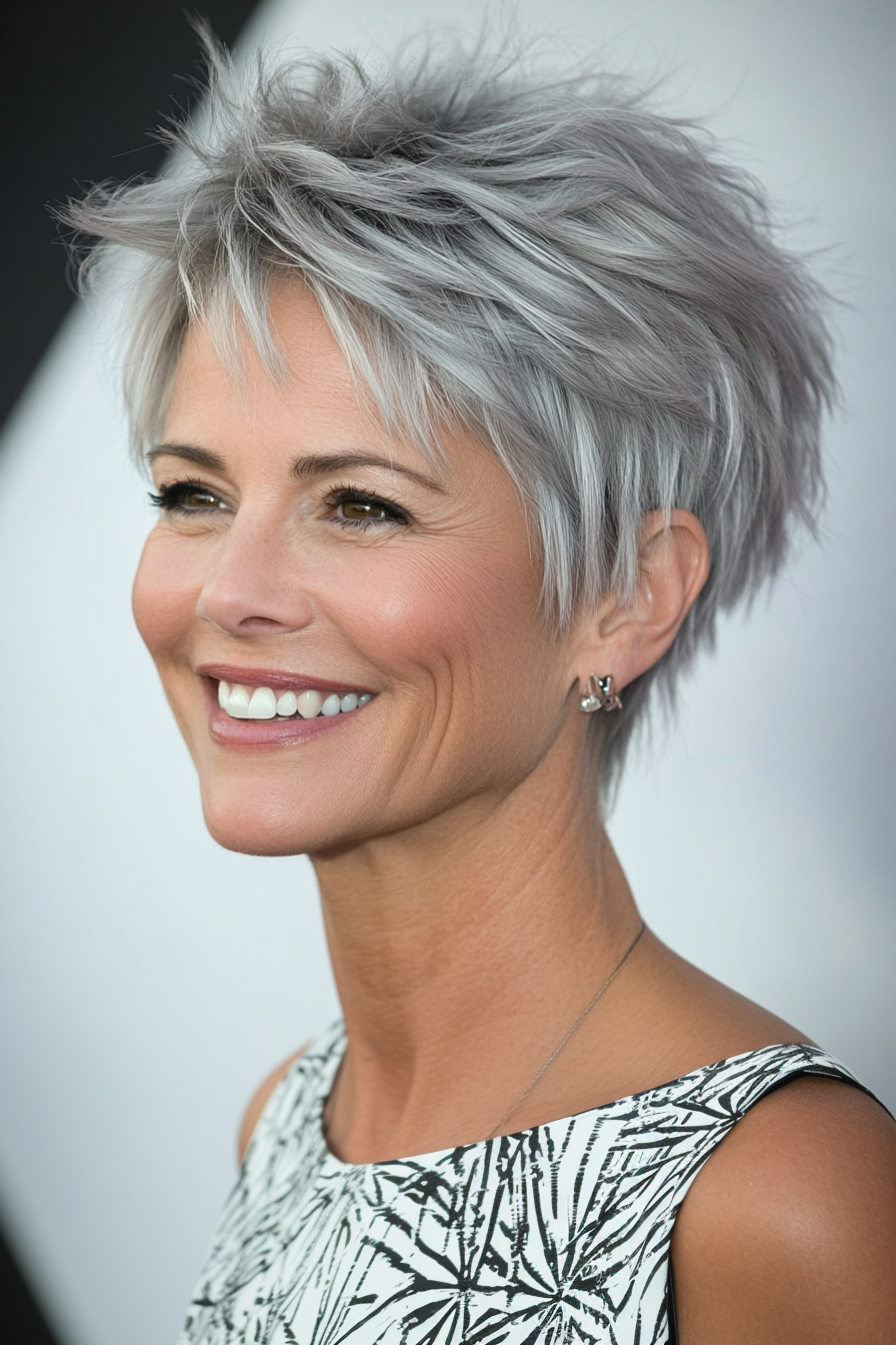 23. Choppy Pixie Layers in Icy Gray (Layered Haircuts For Older Women) - Layered Haircuts For Older Women